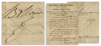 Simon Bolivar 1820 Document Signed as the First President of Gran Colombia -- During the War for Independence From Spain, Bolivar Orders that All Available Troops March Against the Province of Mompox